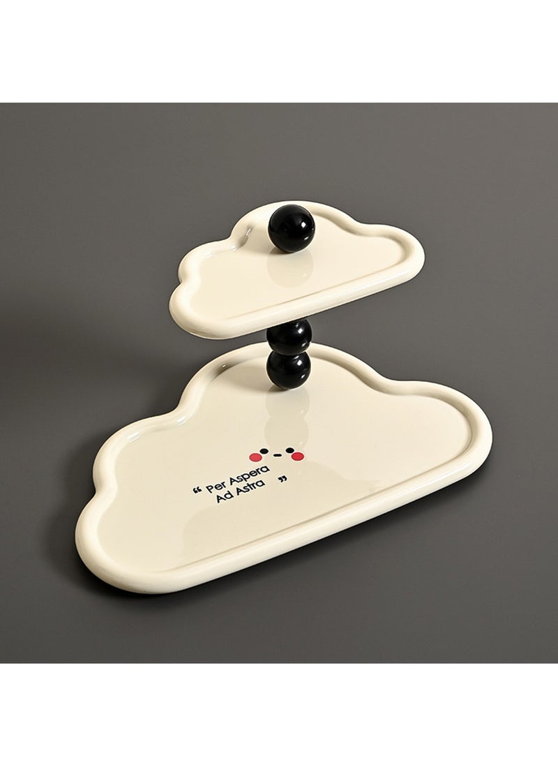 Hihonor Ceramic Jewelry Tray, Cloud Jewelry Holder, Cloud Keyholder Perfume Trinket Dish Room Decor Aesthetic Vanity, Cream Double-layer Tray, Removable Storage Rack, Cream + Black  - Image 1