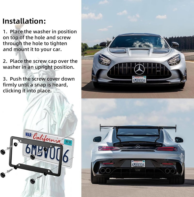 OKLPF Black License Plate Frames 2 Packs, License Plate Covers,Universal Aluminum Tag Frame for Front and Rear Car Tags,Number Plate Frame Holder for Men Globally spread simple design - Image 5