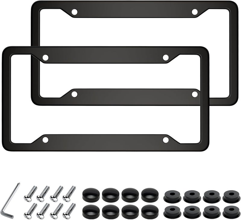 OKLPF Black License Plate Frames 2 Packs, License Plate Covers,Universal Aluminum Tag Frame for Front and Rear Car Tags,Number Plate Frame Holder for Men Globally spread simple design - Image 1