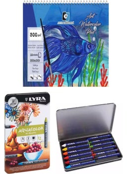 Glance Alex Spiral Watercolor Notebook 300 gr 12 Yp 20X20 cm Lyra Aquacolor Pastel Paint 12 Colors 