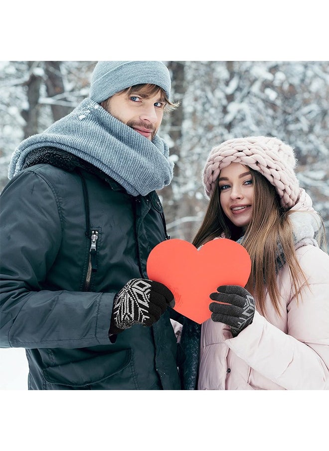 2 Pairs Winter Gloves Men Women, Wool Knitted Thermal Warm Gloves Anti-Slip Touch Screen Gloves For Cycling Running Climbing Hiking Outdoor Work Sports, Black And Grey