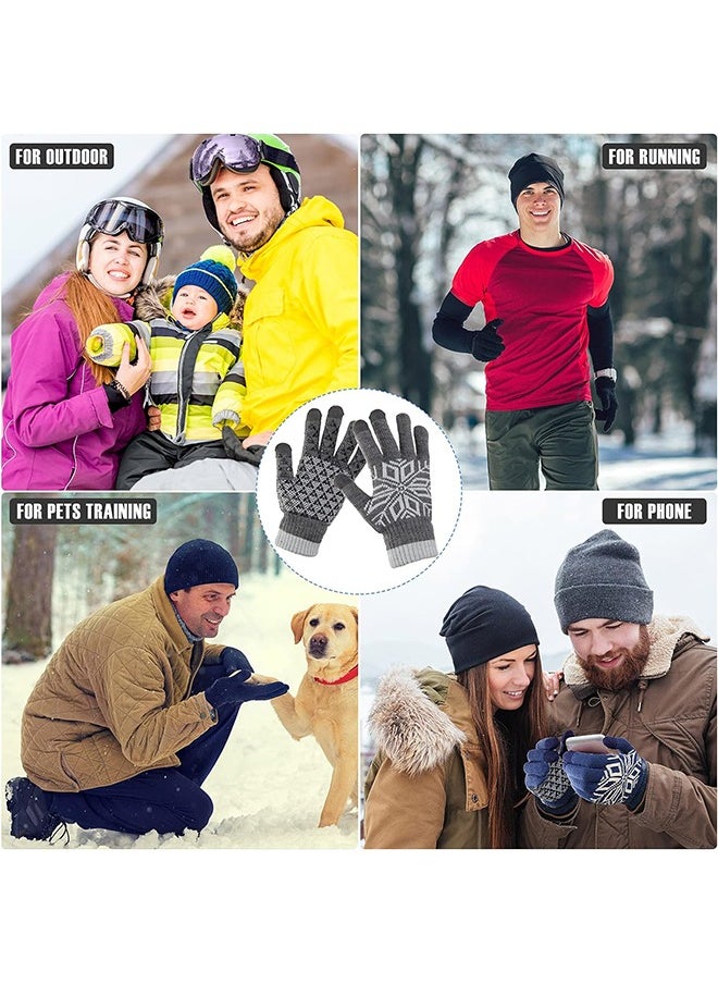 2 Pairs Winter Gloves Men Women, Wool Knitted Thermal Warm Gloves Anti-Slip Touch Screen Gloves For Cycling Running Climbing Hiking Outdoor Work Sports, Black And Grey