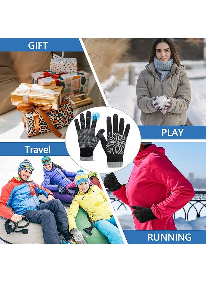 2 Pairs Winter Gloves Men Women, Wool Knitted Thermal Warm Gloves Anti-Slip Touch Screen Gloves For Cycling Running Climbing Hiking Outdoor Work Sports, Black And Grey