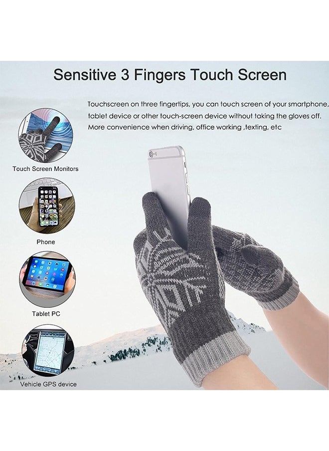 2 Pairs Winter Gloves Men Women, Wool Knitted Thermal Warm Gloves Anti-Slip Touch Screen Gloves For Cycling Running Climbing Hiking Outdoor Work Sports, Black And Grey