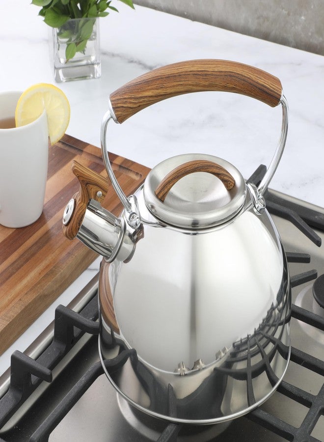 Mr. Coffee Fremont Large 2 Qt Stainless Steel Whistling Tea Kettle W/Wood Handle - Image 2