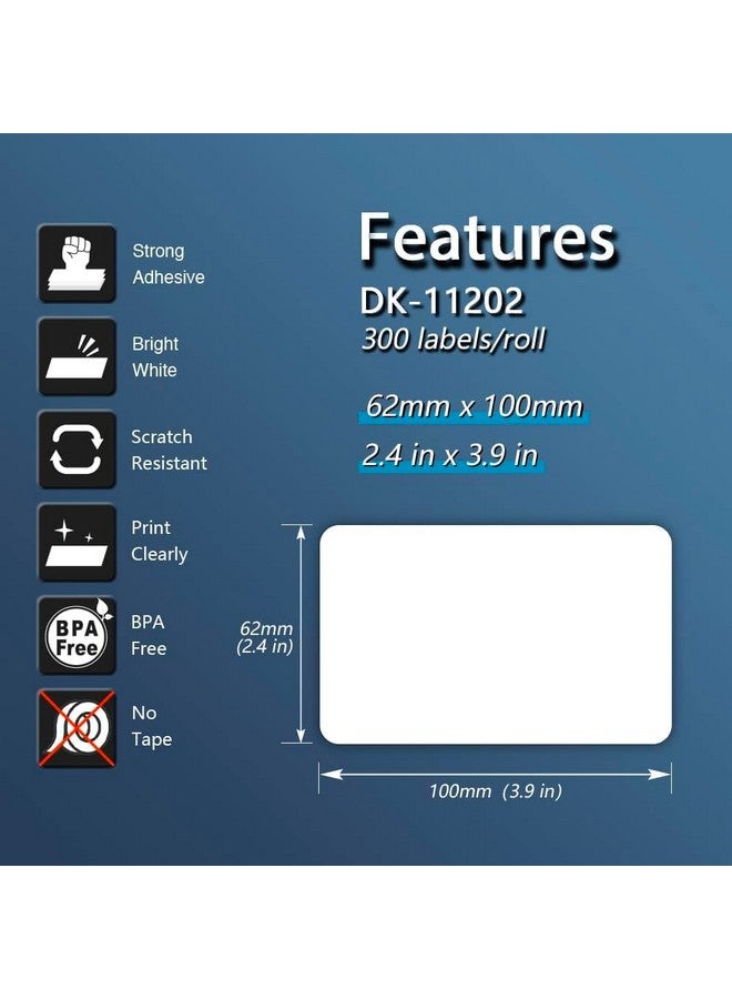 BETCKEY - Compatible Shipping Labels Replacement For Brother Dk-1202 (2.4 In X 3.9 In), Use With Brother Ql Label Printers [6 Rolls/1800 Labels] - Image 2