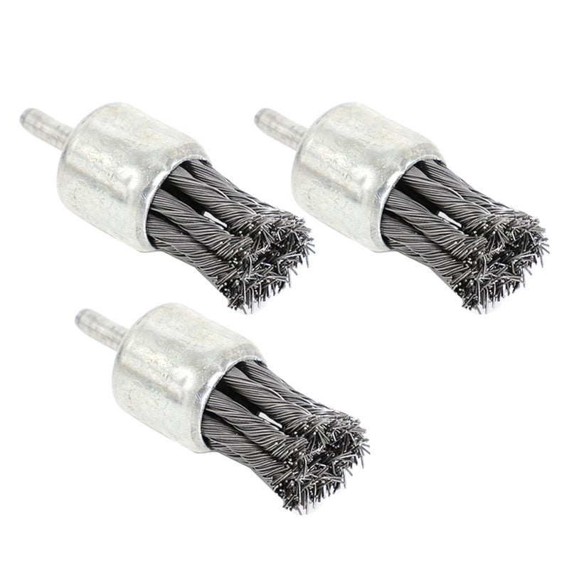 Knotted Wire Brush Set: 3 Pcs 0.7", 1.0", 1.2" Brushes With 1/4 Inch Shank - Thick Knotted Design For Restricted Surfaces Premium Stainless Steel Cleaning Tool For Industrial Maintenance Rust Removal - Image 1