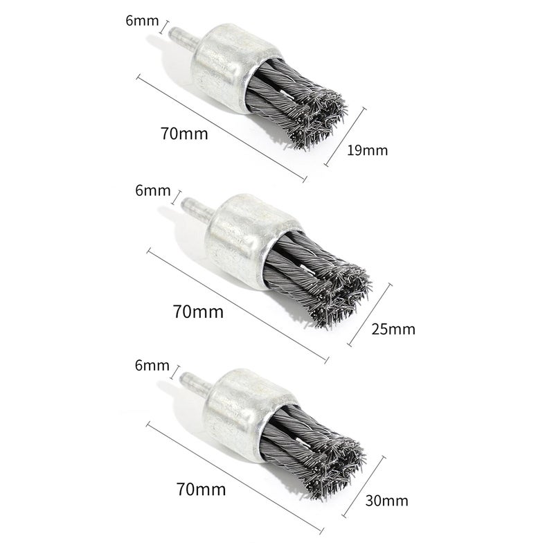 Knotted Wire Brush Set: 3 Pcs 0.7", 1.0", 1.2" Brushes With 1/4 Inch Shank - Thick Knotted Design For Restricted Surfaces Premium Stainless Steel Cleaning Tool For Industrial Maintenance Rust Removal - Image 2