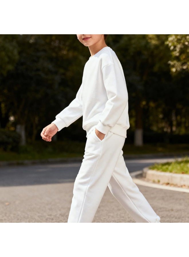 KISBINI Little Boys Cotton Sweatpant Elastic Sport Pant for Children, White, 11-12 Years - Image 3