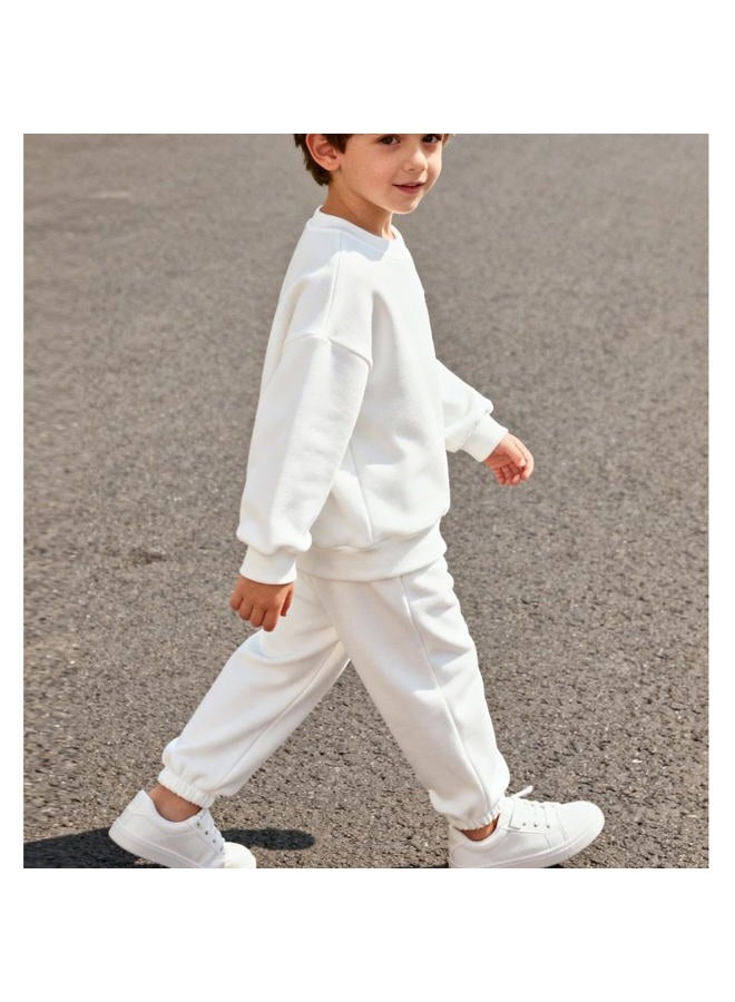 KISBINI Little Boys Cotton Sweatpant Elastic Sport Pant for Children, White, 11-12 Years - Image 2