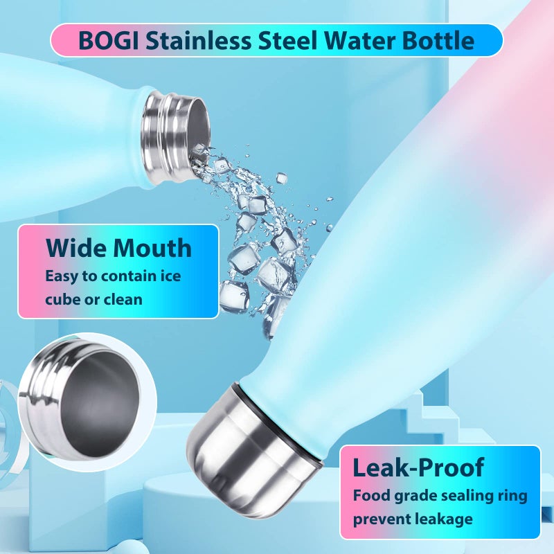 BOGI Insulated Water Bottle  17oz 2 Pack Stainless Steel Water Bottles  Leak Proof Sports Metal Water Bottles Keep Drink Cold for 24 Hours and Hot for 12 Hours BPA Free kids water bottle for School - Image 4
