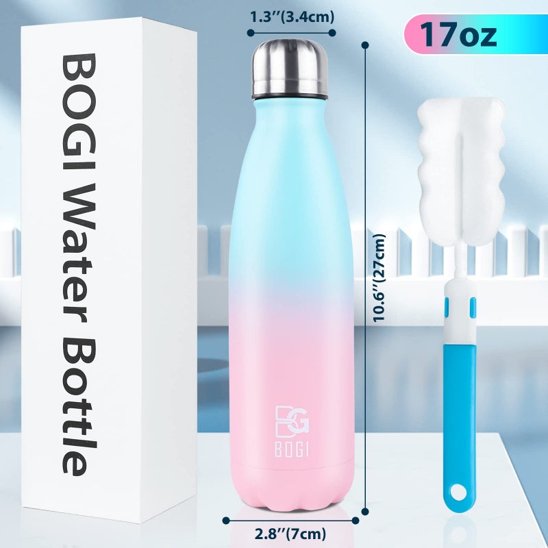 BOGI Insulated Water Bottle  17oz 2 Pack Stainless Steel Water Bottles  Leak Proof Sports Metal Water Bottles Keep Drink Cold for 24 Hours and Hot for 12 Hours BPA Free kids water bottle for School - Image 2