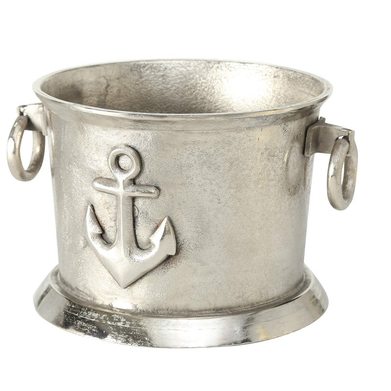 WHW Whole House Worlds WHW Whole House Worlds Luxury Champagne Bucket with Old World Panache Elegant Script Text Details Hand Cast of Silver Aluminum Pedestal Base Party Sized 185 Inches Diameter 135 Inches Tall 