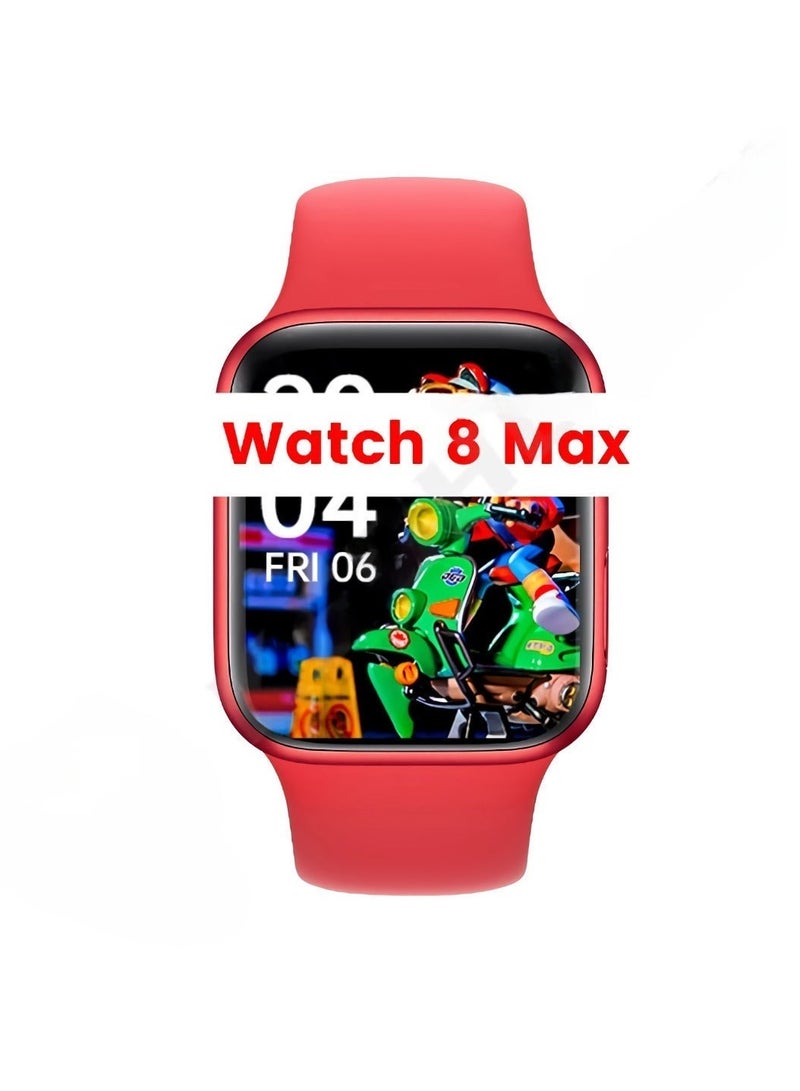 AROAQ Smart Watch 8 Max, 1.85" Large Display Bluetooth Call Smart Watch, Wireless Charging Waterproof Smart Health Monitoring Watch, Sleep Monitoring Durable Wrist Watch With Multiple Sports Mode, (Red)