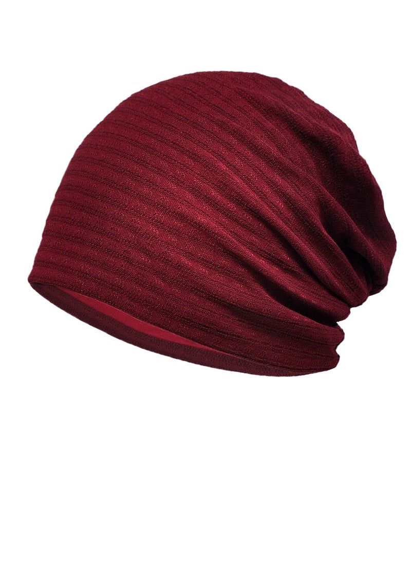 Loquat Infinity Scarf Headwear Cap Solid Color Bilayer Beanie Hat Wine Red 