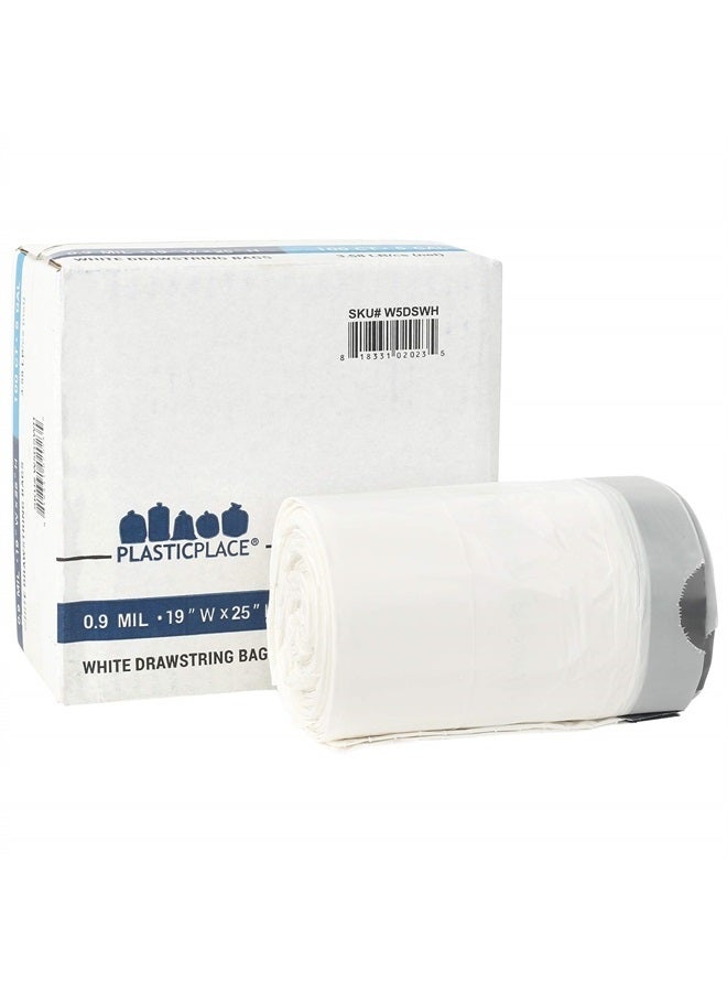 Plasticplace أكياس القمامة - أكياس قمامة سعة 5 جالون بيضاء│سمك 0.9 مل، تصميم قوي مع حبل سحب│حجم 19" × 25" (100 قطعة) - Image 2