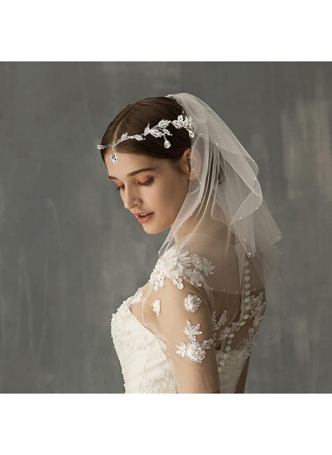 DonLeeving Elegant Rhinestone Leaf Wedding Silver Tiaras And Crowns Crystal Pendent Tiara Headband For Bride Bridesmaid Birthday Crown Cosplay Accessories For Women  - Image 3