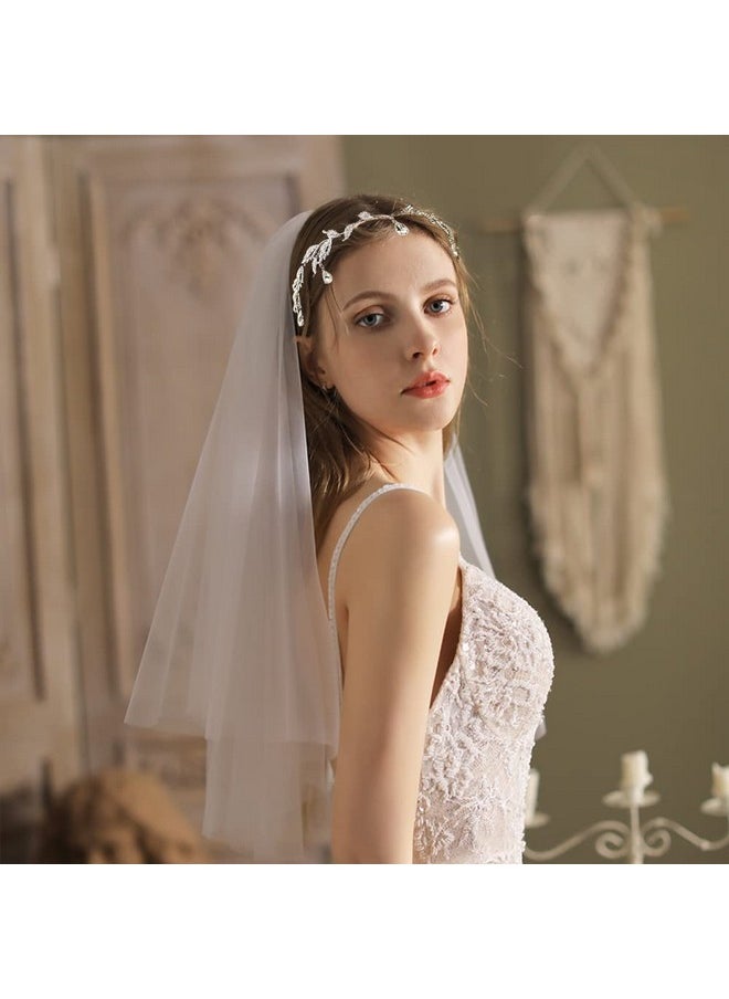 DonLeeving Elegant Rhinestone Leaf Wedding Silver Tiaras And Crowns Crystal Pendent Tiara Headband For Bride Bridesmaid Birthday Crown Cosplay Accessories For Women  - Image 4