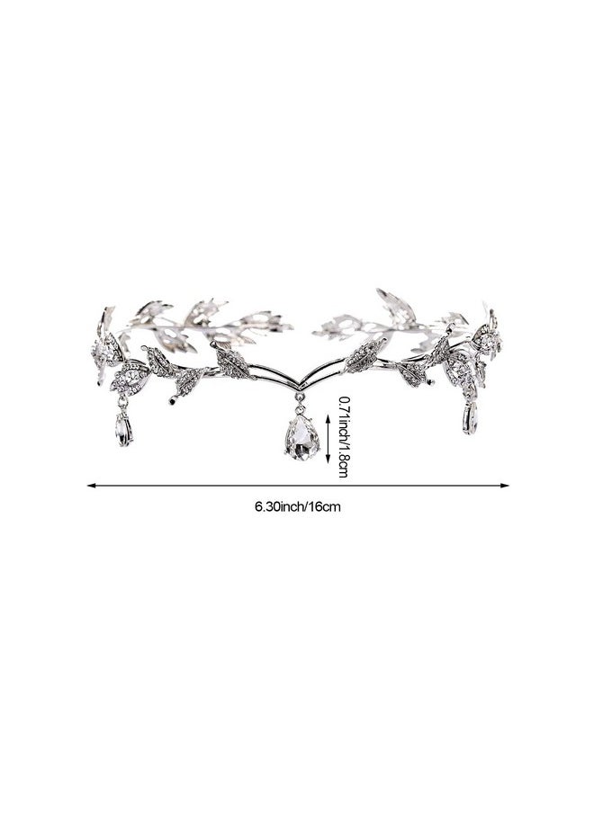 DonLeeving Elegant Rhinestone Leaf Wedding Silver Tiaras And Crowns Crystal Pendent Tiara Headband For Bride Bridesmaid Birthday Crown Cosplay Accessories For Women  - Image 2