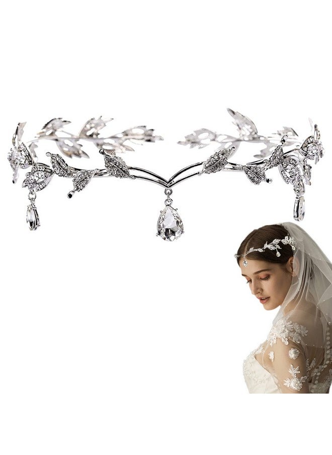 DonLeeving Elegant Rhinestone Leaf Wedding Silver Tiaras And Crowns Crystal Pendent Tiara Headband For Bride Bridesmaid Birthday Crown Cosplay Accessories For Women  - Image 1
