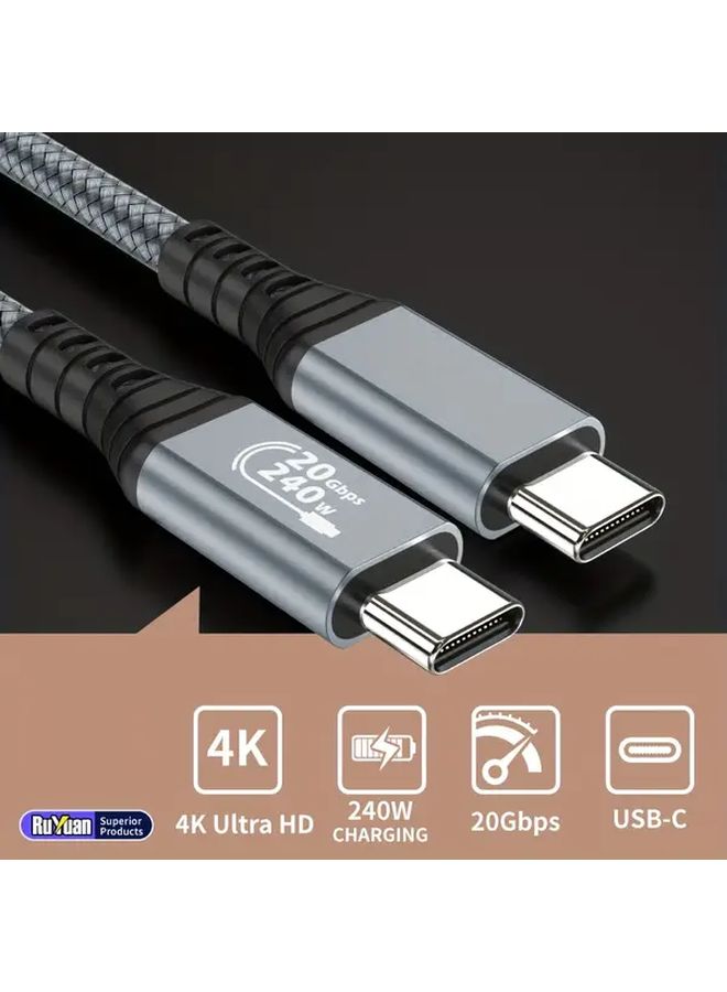 كابل USB-C للشحن السريع 0.3 متر 240 واط 20 جيجابت/ثانية 4K 60 هرتز للابتوب والتابلت والهاتف - Image 2