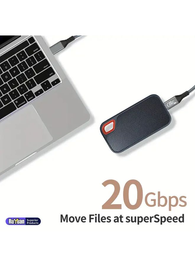 كابل USB-C للشحن السريع 0.3 متر 240 واط 20 جيجابت/ثانية 4K 60 هرتز للابتوب والتابلت والهاتف - Image 3