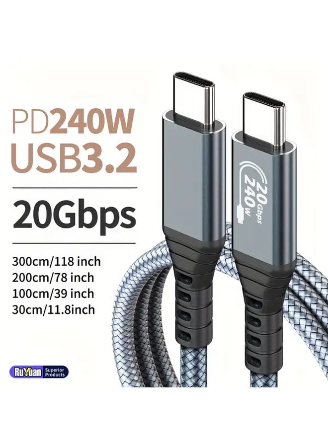 كابل USB-C للشحن السريع 0.3 متر 240 واط 20 جيجابت/ثانية 4K 60 هرتز للابتوب والتابلت والهاتف - Image 1