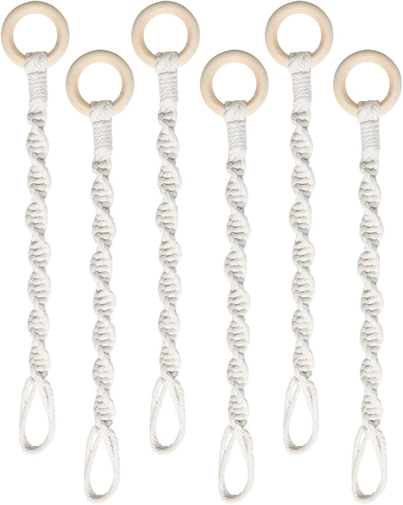 SUMERSHA 6 Pack Adjustable Macrame Plant Hanger Extenders Connectable Rope Hanging Plant Extender Handmade Woven Hanging Basket Extension with Wooden Ring for Indoor Outdoor Plant Pot Holder - Image 1