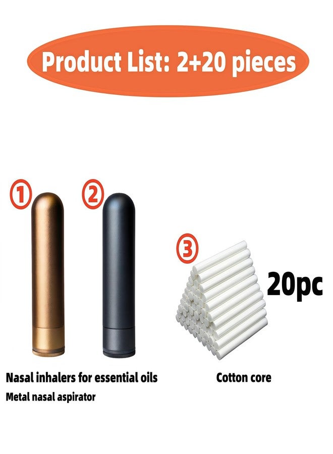 OiwMuOck Metal Nasal inhalers for Essential Oils Refillable Aluminum Aromatherapy Inhaler Comes with 20 Cotton Wicks - for Aromatherapy (2+20 pc) - Image 2