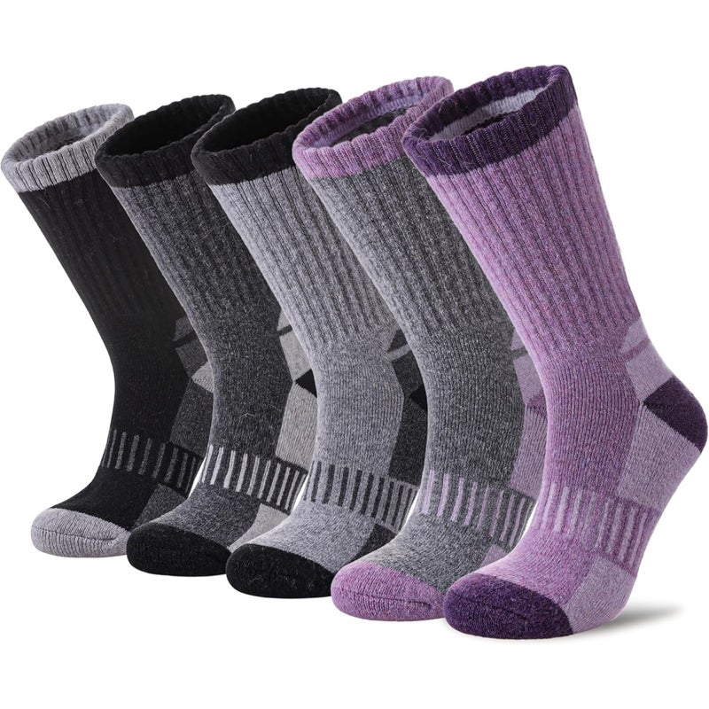 Winter medium tube men's and women's ski socks, thickened terry sports socks, thermal socks, mountaineering socks, towel bottom snow socks sweat-absorbing 5pcs - Image 1