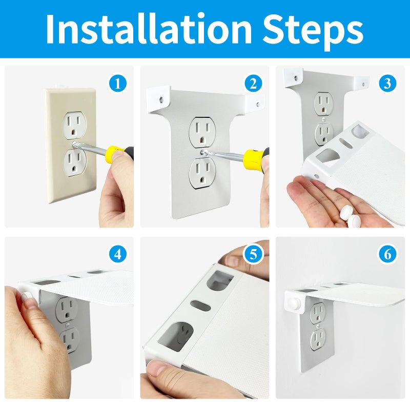 Roolaudk Outlet Shelf, Outlet Shelf Wall Holder, White Built-in Cable Management, Outlet Shelf Wall Holder (White, Metal-01) - Image 3