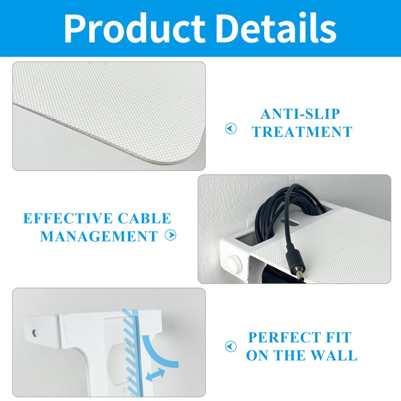 Roolaudk Outlet Shelf, Outlet Shelf Wall Holder, White Built-in Cable Management, Outlet Shelf Wall Holder (White, Metal-01) - Image 4