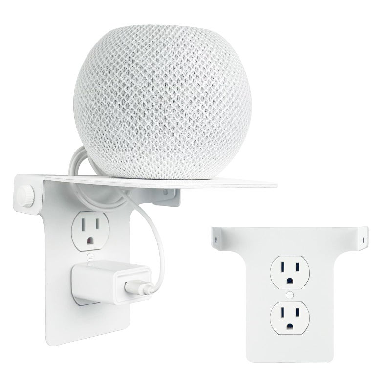 Roolaudk Outlet Shelf, Outlet Shelf Wall Holder, White Built-in Cable Management, Outlet Shelf Wall Holder (White, Metal-01) - Image 1