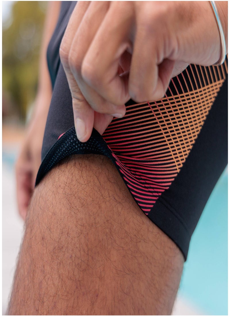 NABAIJI NABAIJI by DECATHLON, Men's Swimming Boxer 500 Fiti Quick-Dry & Comfortable Black Tria Red  - Image 3