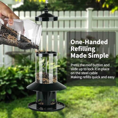 Dreamdrawer Squirrel Proof Bird Feeder - 360° Feeding Perch Tray for Outdoor Hanging Wild Bird Seeds, Dark Green. - Image 4