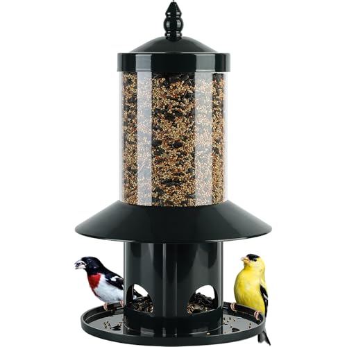 Dreamdrawer Squirrel Proof Bird Feeder - 360° Feeding Perch Tray for Outdoor Hanging Wild Bird Seeds, Dark Green. - Image 1