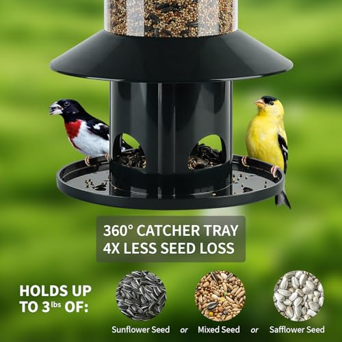 Dreamdrawer Squirrel Proof Bird Feeder - 360° Feeding Perch Tray for Outdoor Hanging Wild Bird Seeds, Dark Green. - Image 3