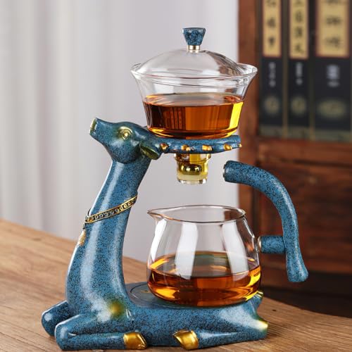 CUNHUY Lazy Kungfu Drip TeaPot, Heat Resistant Tea Set, Semi-Automatic Glass Teapot Suit for Magnetic Water Flow Wooden Glass Teapot Set - Image 1