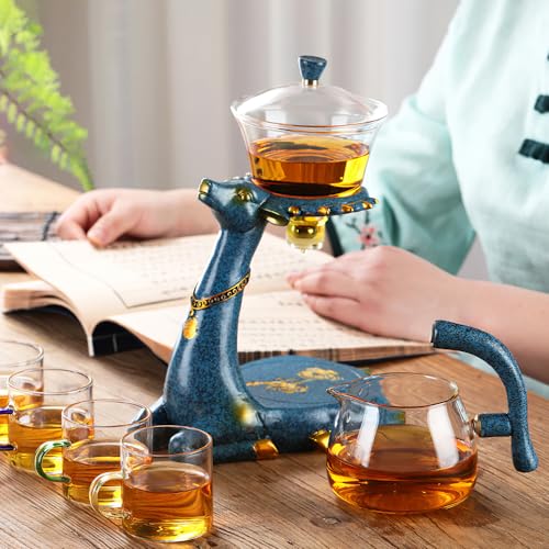 CUNHUY Lazy Kungfu Drip TeaPot, Heat Resistant Tea Set, Semi-Automatic Glass Teapot Suit for Magnetic Water Flow Wooden Glass Teapot Set - Image 2