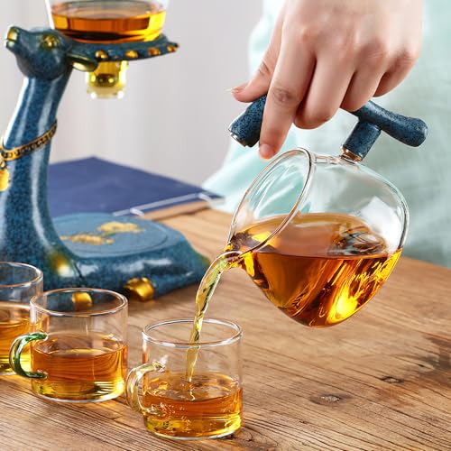 CUNHUY Lazy Kungfu Drip TeaPot, Heat Resistant Tea Set, Semi-Automatic Glass Teapot Suit for Magnetic Water Flow Wooden Glass Teapot Set - Image 5
