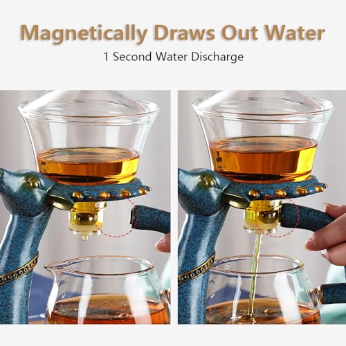 CUNHUY Lazy Kungfu Drip TeaPot, Heat Resistant Tea Set, Semi-Automatic Glass Teapot Suit for Magnetic Water Flow Wooden Glass Teapot Set - Image 3