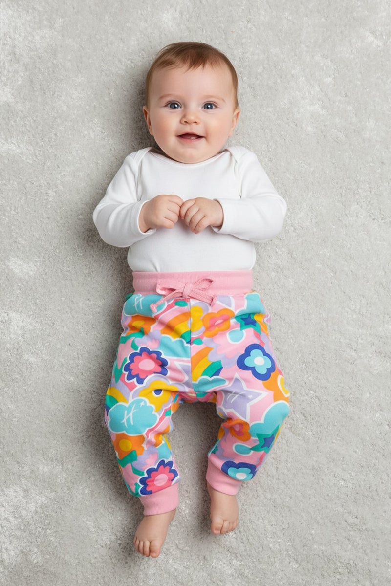 Hamleys Toddlers Girl Floral Print Drawstring Pants, Multicolor - Image 1