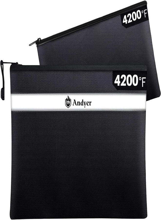 Andyer Fireproof Document Bag with Money Bag - 2 Pack 13.4" x 10" and 11" x 6" Waterproof Fireproof Money Bag for Cash, Small Fireproof Safe Pouch, Fire Proof Bag for Documents/Valuables with Zipper - Image 1