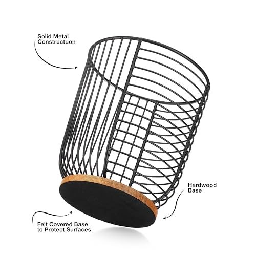 MosJos Coffee Pod Holder -Black Wire K Cup Storage with Wooden Base - Large Capacity Slim Design - Modern Coffee Basket Decor for Kitchen Countertop for Keurig Kcups & Espresso Capsules - Image 5