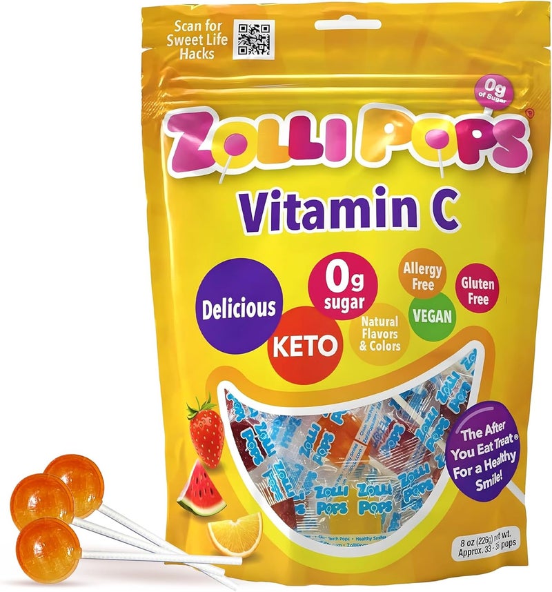 Zollipops Vitamin C Sugar-Free Keto Lollipops - Immune Boosting, Natural Fruit Flavor, Vegan, Gluten-Free, 8 Oz. - Image 1