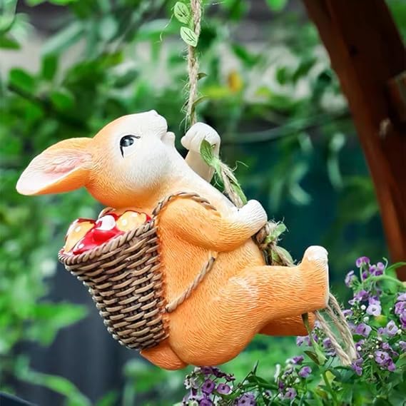The Decorshed Cute Resin Climbing Bunny, Climbing Rabbit Tree Hugger, Miniature Decorative Items with Rope & Hook, Decorative Ceiling Planter Decoration - Image 5