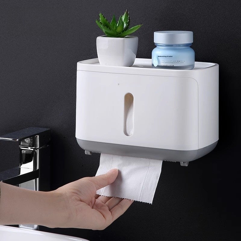 Toilet Tissue Box Toilet Storage Toilet Paper Rack Toilet Paper Box Toilet Paper Box Wall-mounted Waterproof Paper Roll(Long-Black) - Image 5
