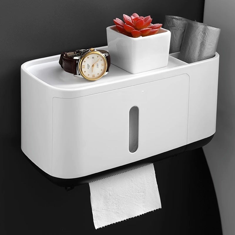 Toilet Tissue Box Toilet Storage Toilet Paper Rack Toilet Paper Box Toilet Paper Box Wall-mounted Waterproof Paper Roll(Long-Black) - Image 4