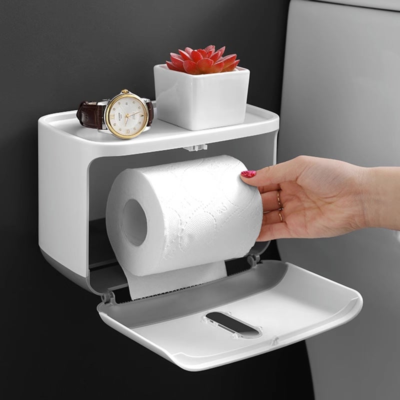 Toilet Tissue Box Toilet Storage Toilet Paper Rack Toilet Paper Box Toilet Paper Box Wall-mounted Waterproof Paper Roll(Long-Black) - Image 2