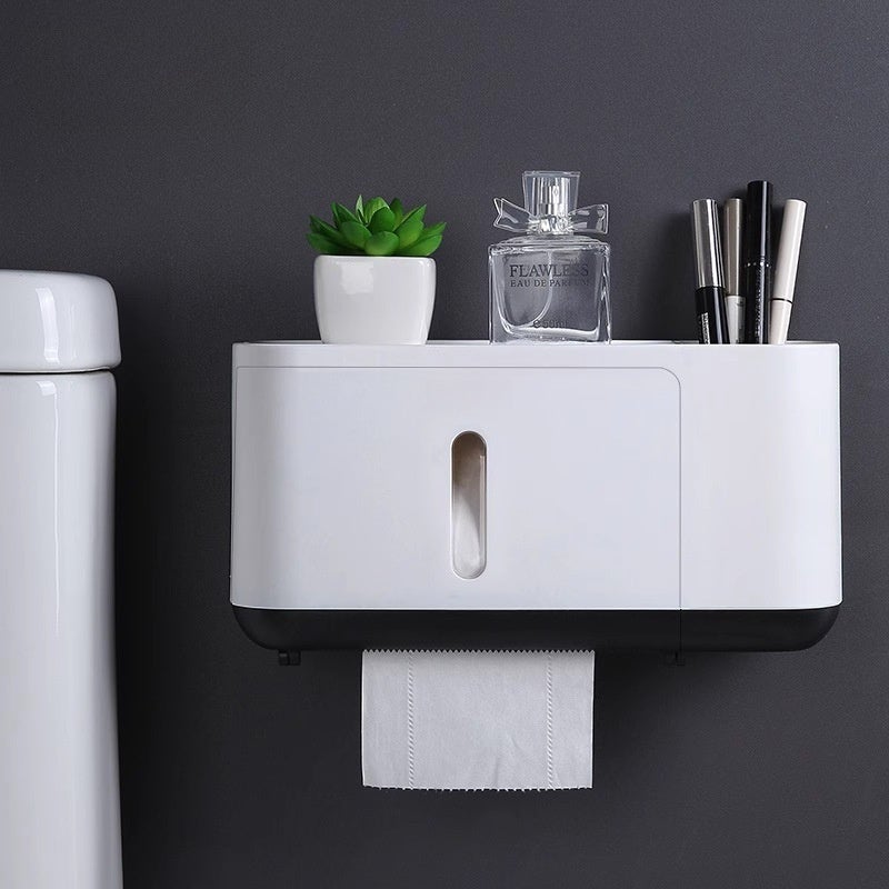 Toilet Tissue Box Toilet Storage Toilet Paper Rack Toilet Paper Box Toilet Paper Box Wall-mounted Waterproof Paper Roll(Long-Black) - Image 1